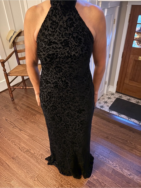 Ralph Lauren Dresses & Skirts - Vintage Ralph Lauren Black Floral Devore Halter Maxi Dress with Short Back Train